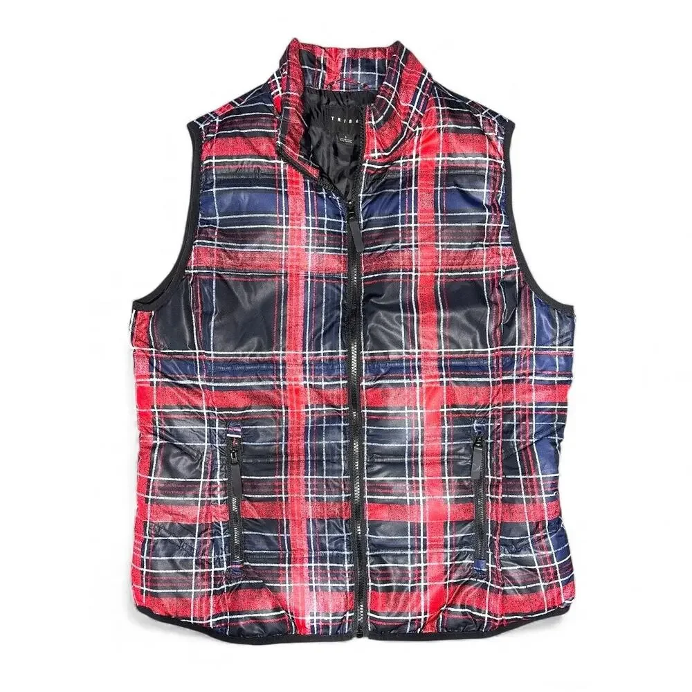 Tribal Red Plaid Puffer Quilted Vest size Large